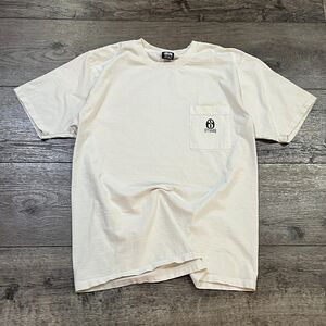 Vintage Y2K Stussy Pocket Logo Tee Shirt White Simple Design - Men's Size Large